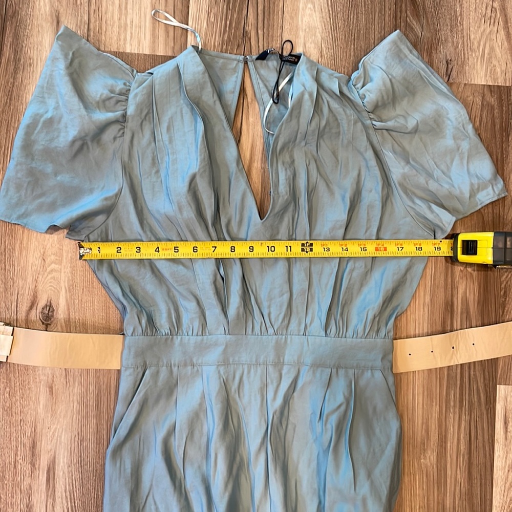 Zara NWOT Puff Sleeve Blue Belted Jumpsuit - Picture 15 of 16